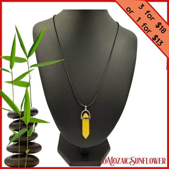 Handcrafted Yellow Jade Pendant Leather Cord With Extension Chain Unisex - Picture 1 of 4